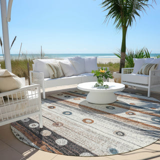Piper Looms Chantille Stripes ACN1964 Copper Machine Washable Area Rug Round Outdoor Lifestyle Image Feature