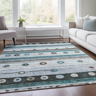 Piper Looms Chantille Stripes ACN1964 Teal Machine Washable Area Rug Lifestyle Image Feature