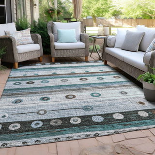 Piper Looms Chantille Stripes ACN1964 Teal Machine Washable Area Rug Outdoor Lifestyle Image Feature