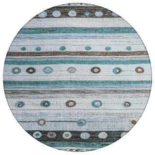 Piper Looms Chantille Stripes ACN1964 Teal Machine Washable Area Rug Round Main Image