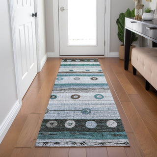 Piper Looms Chantille Stripes ACN1964 Teal Machine Washable Area Rug Runner Lifestyle Image Feature