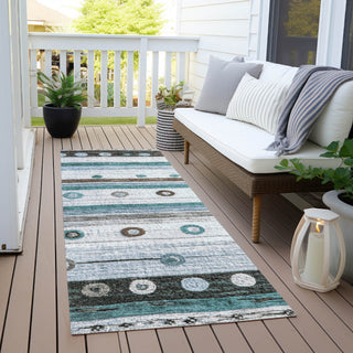 Piper Looms Chantille Stripes ACN1964 Teal Machine Washable Area Rug Runner Outdoor Lifestyle Image Feature