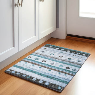 Piper Looms Chantille Stripes ACN1964 Teal Machine Washable Area Rug Scatter Lifestyle Image Feature