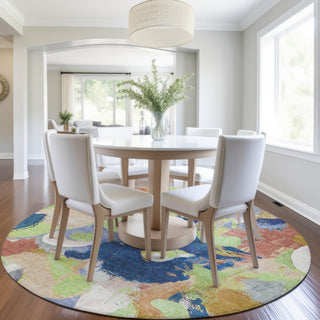 Piper Looms Chantille Abstract ACN1965 Aloe Machine Washable Area Rug Round Lifestyle Image Feature
