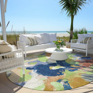 Piper Looms Chantille Abstract ACN1965 Aloe Machine Washable Area Rug Round Outdoor Lifestyle Image Feature