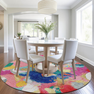 Piper Looms Chantille Abstract ACN1965 Blush Machine Washable Area Rug Round Lifestyle Image Feature