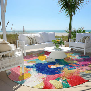 Piper Looms Chantille Abstract ACN1965 Blush Machine Washable Area Rug Round Outdoor Lifestyle Image Feature