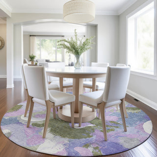 Piper Looms Chantille Abstract ACN1965 Lavender Machine Washable Area Rug Round Lifestyle Image Feature