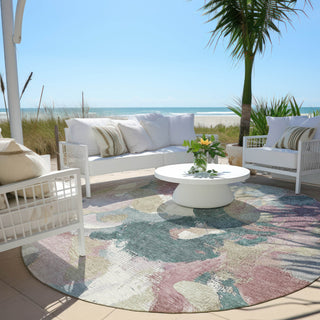 Piper Looms Chantille Abstract ACN1965 Mauve Machine Washable Area Rug Round Outdoor Lifestyle Image Feature