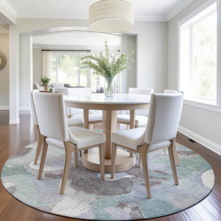 Piper Looms Chantille Abstract ACN1965 Seafoam Machine Washable Area Rug Round Lifestyle Image Feature