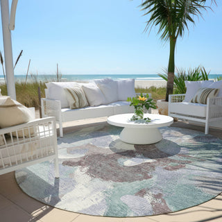 Piper Looms Chantille Abstract ACN1965 Seafoam Machine Washable Area Rug Round Outdoor Lifestyle Image Feature