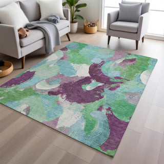 Piper Looms Chantille Abstract ACN1965 Teal Machine Washable Area Rug Lifestyle Image Feature