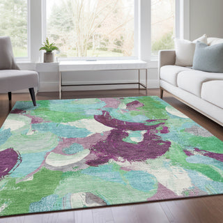 Piper Looms Chantille Abstract ACN1965 Teal Machine Washable Area Rug Lifestyle Image Feature