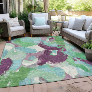 Piper Looms Chantille Abstract ACN1965 Teal Machine Washable Area Rug Outdoor Lifestyle Image Feature