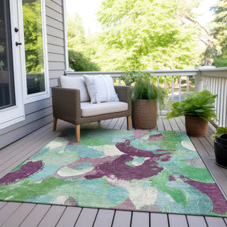 Piper Looms Chantille Abstract ACN1965 Teal Machine Washable Area Rug Outdoor Lifestyle Image Feature