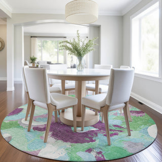Piper Looms Chantille Abstract ACN1965 Teal Machine Washable Area Rug Round Lifestyle Image Feature