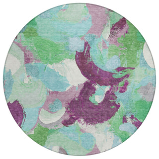Piper Looms Chantille Abstract ACN1965 Teal Machine Washable Area Rug Round Main Image