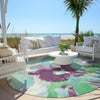 Piper Looms Chantille Abstract ACN1965 Teal Machine Washable Area Rug Round Outdoor Lifestyle Image Feature