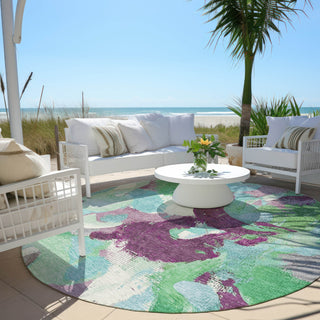 Piper Looms Chantille Abstract ACN1965 Teal Machine Washable Area Rug Round Outdoor Lifestyle Image Feature