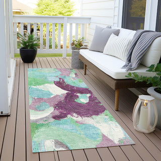 Piper Looms Chantille Abstract ACN1965 Teal Machine Washable Area Rug Runner Outdoor Lifestyle Image Feature