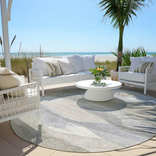 Piper Looms Chantille Waves ACN1966 Beige Machine Washable Area Rug Round Outdoor Lifestyle Image Feature