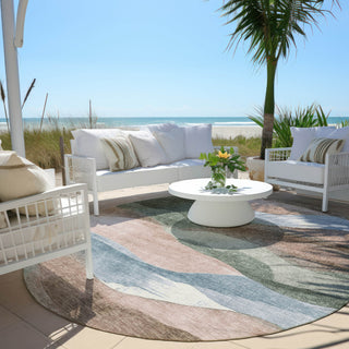 Piper Looms Chantille Waves ACN1966 Salmon Machine Washable Area Rug Round Outdoor Lifestyle Image Feature