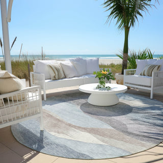 Piper Looms Chantille Waves ACN1966 Sky Machine Washable Area Rug Round Outdoor Lifestyle Image Feature
