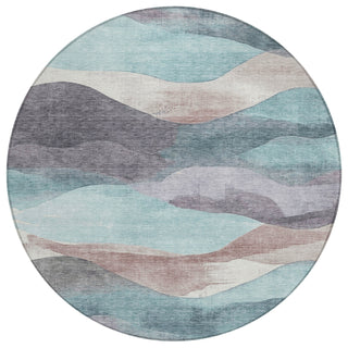 Piper Looms Chantille Waves ACN1966 Teal Machine Washable Area Rug Round Main Image