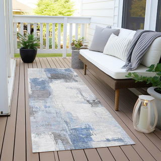 Piper Looms Chantille Abstract ACN1967 Denim Machine Washable Area Rug Runner Outdoor Lifestyle Image Feature