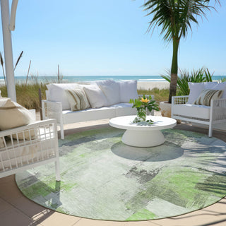 Piper Looms Chantille Abstract ACN1967 Green Machine Washable Area Rug Round Outdoor Lifestyle Image Feature