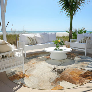 Piper Looms Chantille Abstract ACN1967 Ivory Machine Washable Area Rug Round Outdoor Lifestyle Image Feature