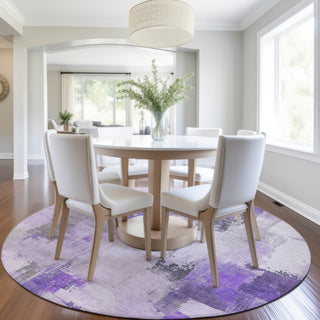 Piper Looms Chantille Abstract ACN1967 Lavender Machine Washable Area Rug Round Lifestyle Image Feature