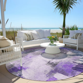 Piper Looms Chantille Abstract ACN1967 Lavender Machine Washable Area Rug Round Outdoor Lifestyle Image Feature