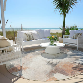 Piper Looms Chantille Abstract ACN1967 Paprika Machine Washable Area Rug Round Outdoor Lifestyle Image Feature