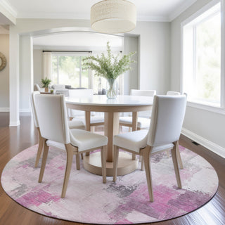 Piper Looms Chantille Abstract ACN1967 Pink Machine Washable Area Rug Round Lifestyle Image Feature