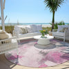 Piper Looms Chantille Abstract ACN1967 Pink Machine Washable Area Rug Round Outdoor Lifestyle Image Feature