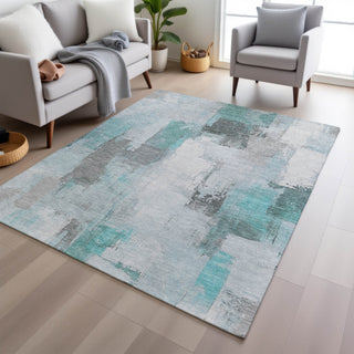 Piper Looms Chantille Abstract ACN1967 Teal Machine Washable Area Rug Lifestyle Image Feature