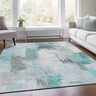 Piper Looms Chantille Abstract ACN1967 Teal Machine Washable Area Rug Lifestyle Image Feature