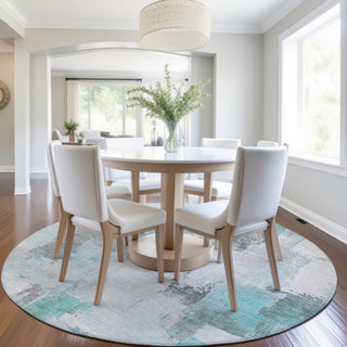 Piper Looms Chantille Abstract ACN1967 Teal Machine Washable Area Rug Round Lifestyle Image Feature