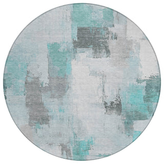 Piper Looms Chantille Abstract ACN1967 Teal Machine Washable Area Rug Round Main Image