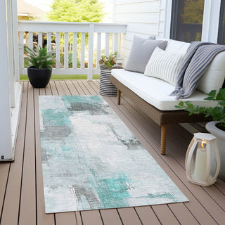 Piper Looms Chantille Abstract ACN1967 Teal Machine Washable Area Rug Runner Outdoor Lifestyle Image Feature