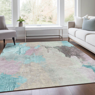 Piper Looms Chantille Abstract ACN1968 Teal Machine Washable Area Rug Lifestyle Image Feature