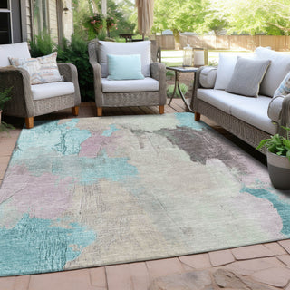 Piper Looms Chantille Abstract ACN1968 Teal Machine Washable Area Rug Outdoor Lifestyle Image Feature