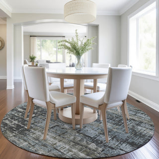 Piper Looms Chantille Geometric ACN1969 Charcoal Machine Washable Area Rug Round Lifestyle Image Feature