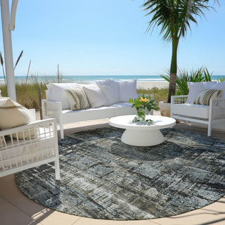 Piper Looms Chantille Geometric ACN1969 Charcoal Machine Washable Area Rug Round Outdoor Lifestyle Image Feature