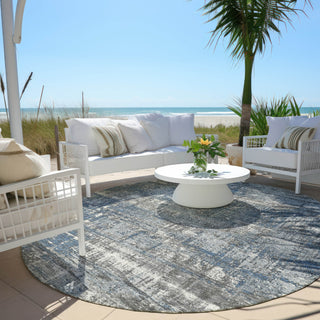 Piper Looms Chantille Geometric ACN1969 Denim Machine Washable Area Rug Round Outdoor Lifestyle Image Feature