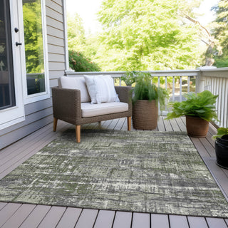 Piper Looms Chantille Geometric ACN1969 Olive Machine Washable Area Rug Outdoor Lifestyle Image Feature