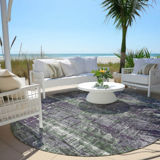 Piper Looms Chantille Geometric ACN1969 Purple Machine Washable Area Rug Round Outdoor Lifestyle Image Feature