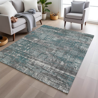 Piper Looms Chantille Geometric ACN1969 Teal Machine Washable Area Rug Lifestyle Image Feature