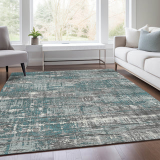 Piper Looms Chantille Geometric ACN1969 Teal Machine Washable Area Rug Lifestyle Image Feature